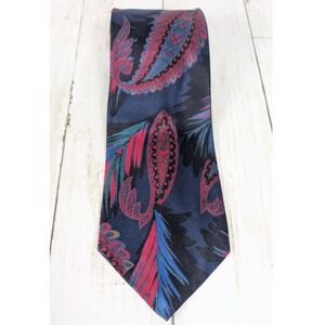 Serica Italy Silk Necktie Mens Paisley‎ Floral Red Blue Vintage 90s